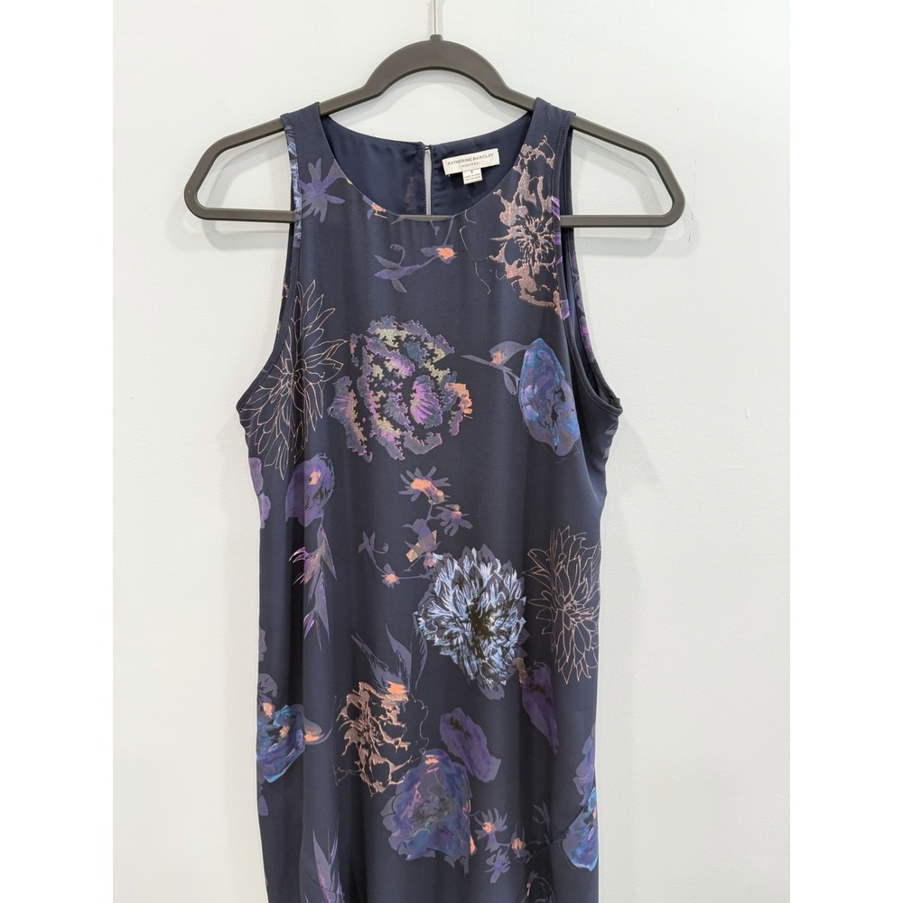 Katherine Barclay Floral Mini Dress Lined Navy Sleeveless A-Line Size 8 Y2K - Picture 8 of 12
